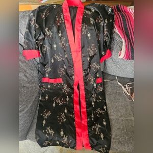 Chinese Dragon Vintage Black And Red Long Kimono. XL. 24 Ptp. Unisex